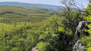 Sziklafal és kilátás a Pes-kőnél