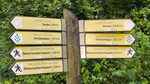 Tata tófarok, útjelzőtáblák kerékpárosoknak, sétálóknak